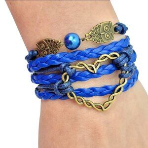 3/$20 Womens Stack Bracelet Love Heart Owl Royal Blue Fashion Jewelry Retro Boho